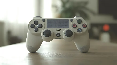 PlayStation 4 DualShock 4 Controller on Table with Blurred Background