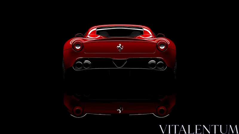Scarlet supercar silhouette poised in midnight mirror glow.