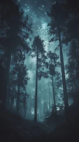 Starlit Forest Corridor Through Ancient Tall Pines