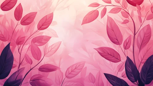 Soft pink foliage illustration with gradient light background.