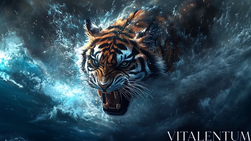 Dynamic aquatic tiger rendered with high-contrast lighting effects