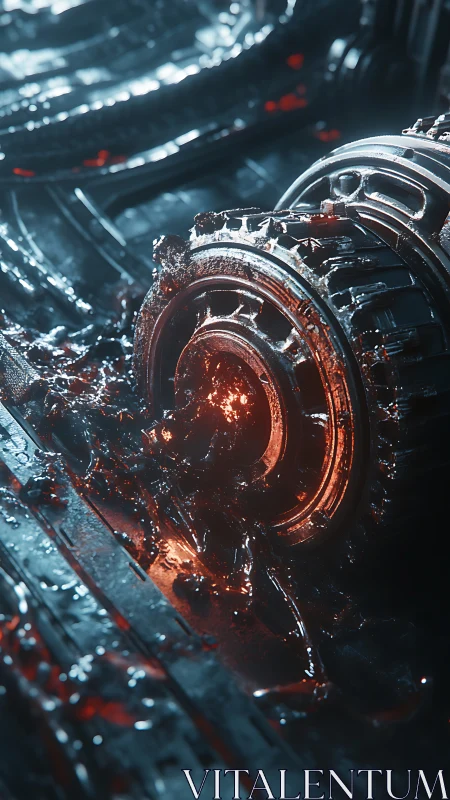 Molten sci‑fi gear core glows within a dark machine