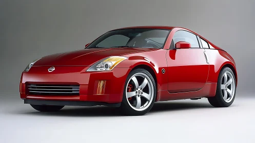 Photorealistic red sports coupe in studio-side three-quarter view.