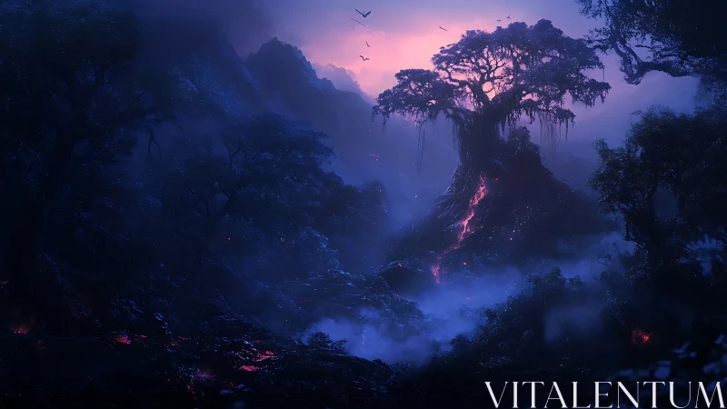 Mystical Forest Valley Glowing with Bioluminescent Light