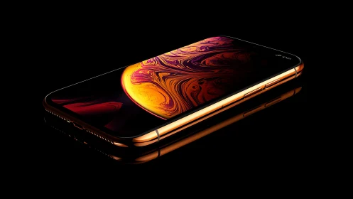 iPhone XS Max with Liquid Gold and Red Marbled Display