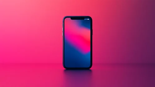 Smartphone displaying gradient wallpaper on pink background