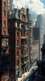 Sunlit historic city street framed by ornate brick facades.