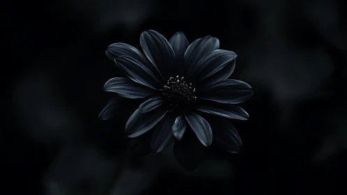 Dark Daisy Bloom Against Black Background.