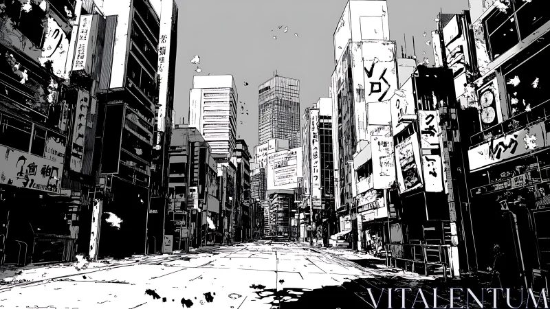 Monochrome city street holding its breath between moments.