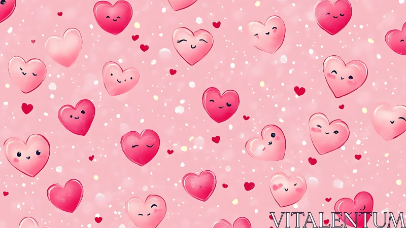 Smiling Hearts Dance Across a Dreamy Pink Sky.