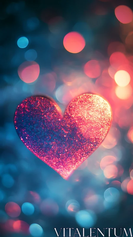 Glitter microtexture heart under chromatic bokeh illumination.