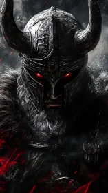 Horned dark warrior with glowing red eyes emerges.