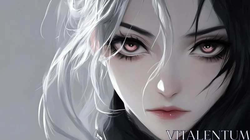 Dual-toned anime girl gazes forward in ethereal silence.