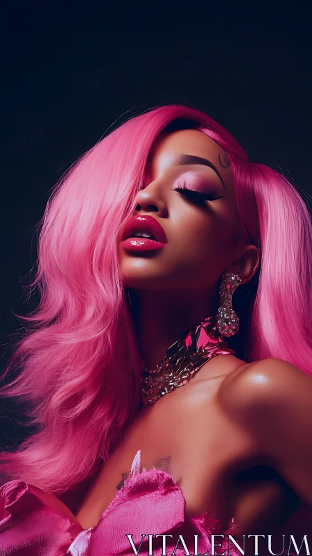 Radiant woman in hot pink hair glows with bold glamour