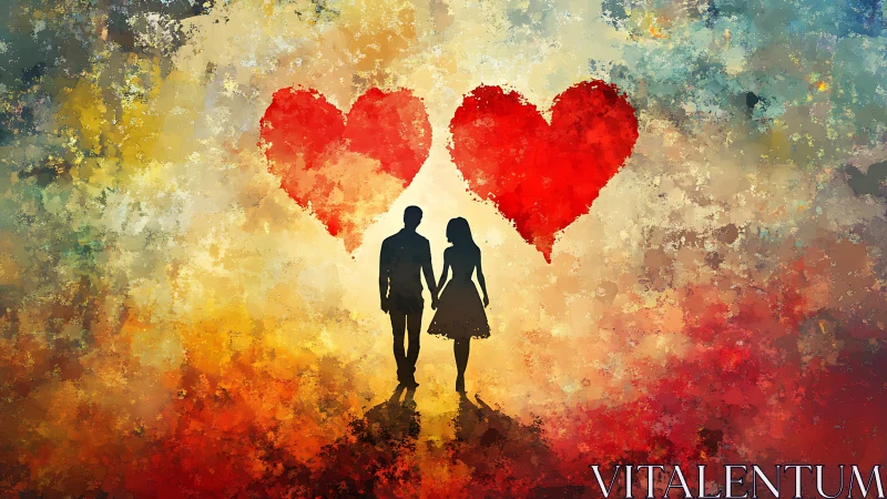 Couple Silhouette Under Two Hearts