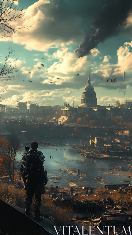 Armored lone survivor surveys ruined capitol under assault