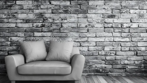 Monochrome sofa set against textured brick wall backdrop