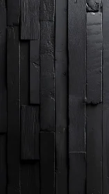 Deep black wooden planks create a calm textured wall