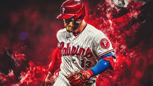 Dynamic baseball slugger amid explosive red energy field.