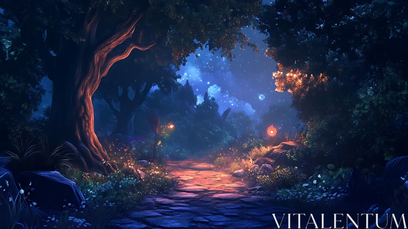 Enchanted Forest Path with Bioluminescent Elements.