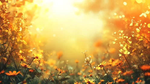 Golden wildflower morning glowing with gentle sunshine.