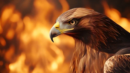 Majestic Golden Eagle Portrait with Fiery Abstract Background.