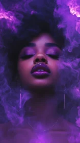 Velvet twilight portrait wrapped in electric violet smoke.