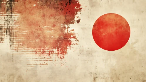 Grunge textured Japanese flag with distressed radial red sun circle