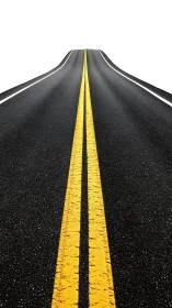 Straight asphalt road with double yellow centerline extends upward