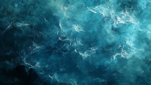 Storm-kissed teal ocean swirling in electric moonlight.