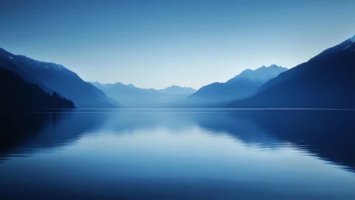 Silent blue mountains mirror across a glassy alpine lake