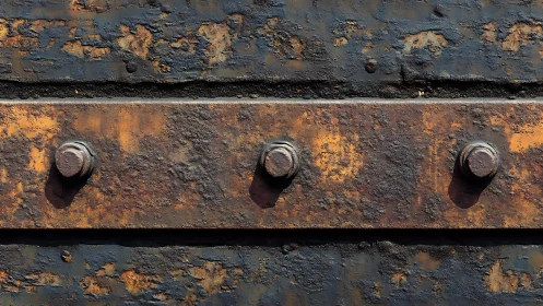Close-up of Rusty Metal Plate with Bolts in Industrial Texture.