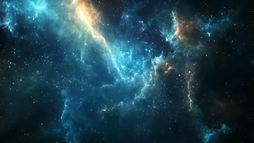 Luminous blue nebula stretches through dense star field