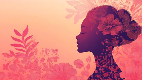 Elegant Female Silhouette with Floral Elements in Soft Pastel Art.