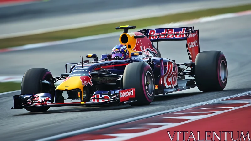Red Bull Formula car slices apex on high-speed circuit