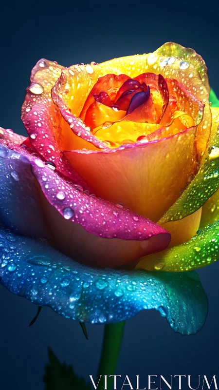 Rainbow Rose with Dew Drops, Luminous Petals.
