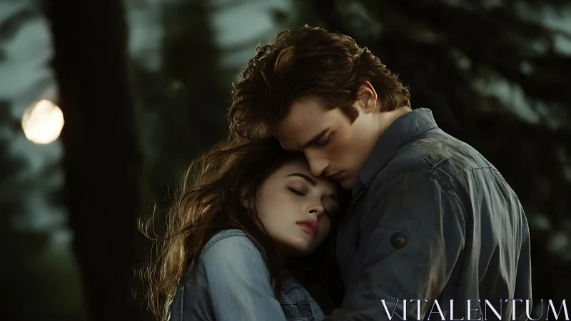 Romantic Embrace at Twilight: Cinematic Portrait of Intimate Connection