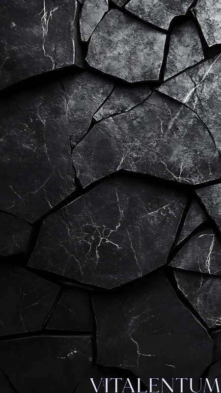 Fragmented dark stone surface with irregular cracked plates.