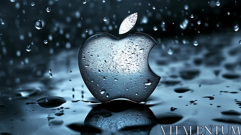 Wet Apple with Luminous Droplets Against Dark Atmospheric Background
