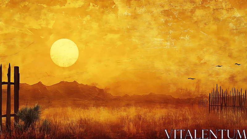 Golden desert sunset melts into a tranquil, windswept horizon