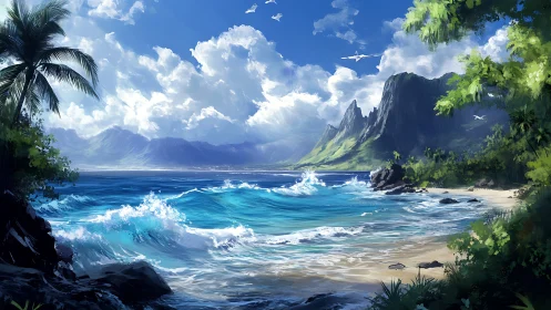 Tropical Paradise Beach with Dramatic Cliffs.