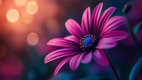 Magenta Daisy with Dual-Tone Bokeh Composition.