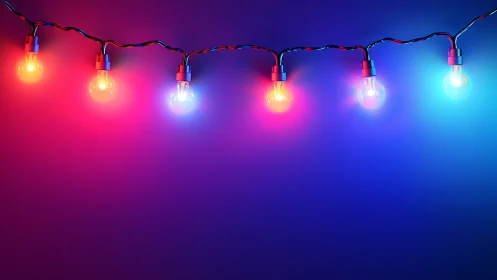 Colorful string lights glow against smooth gradient background.