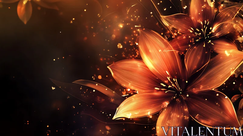 Luminous ember florals in dynamic digital painting composition.