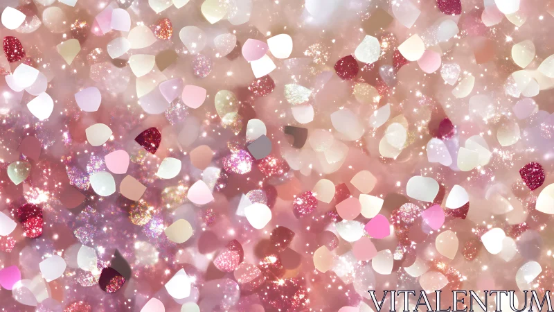 Soft pink heart confetti sparkles in a dreamy, gentle glow