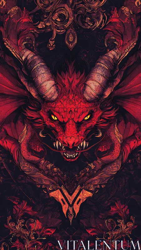 Infernal red dragon emblem with ornate demonic filigree