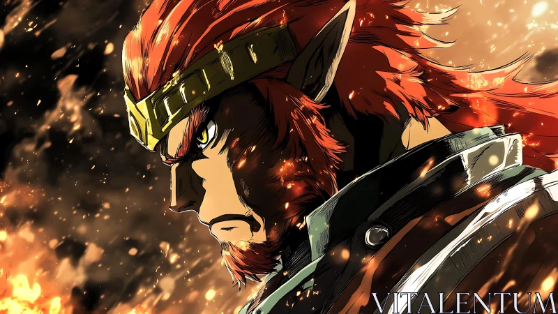 Ember crowned warrior prince glaring through stormfire.