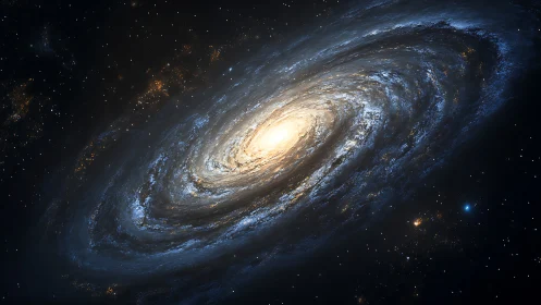 Spiral galaxy core with dense star-filled rotating arms.