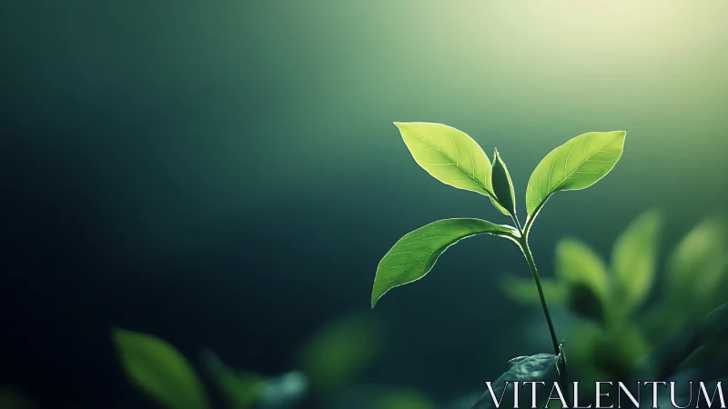 Young Green Plant Sprout in Soft Natural Light, Minimalist Style.