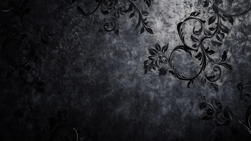 Dark ornamental floral pattern on textured stone surface.